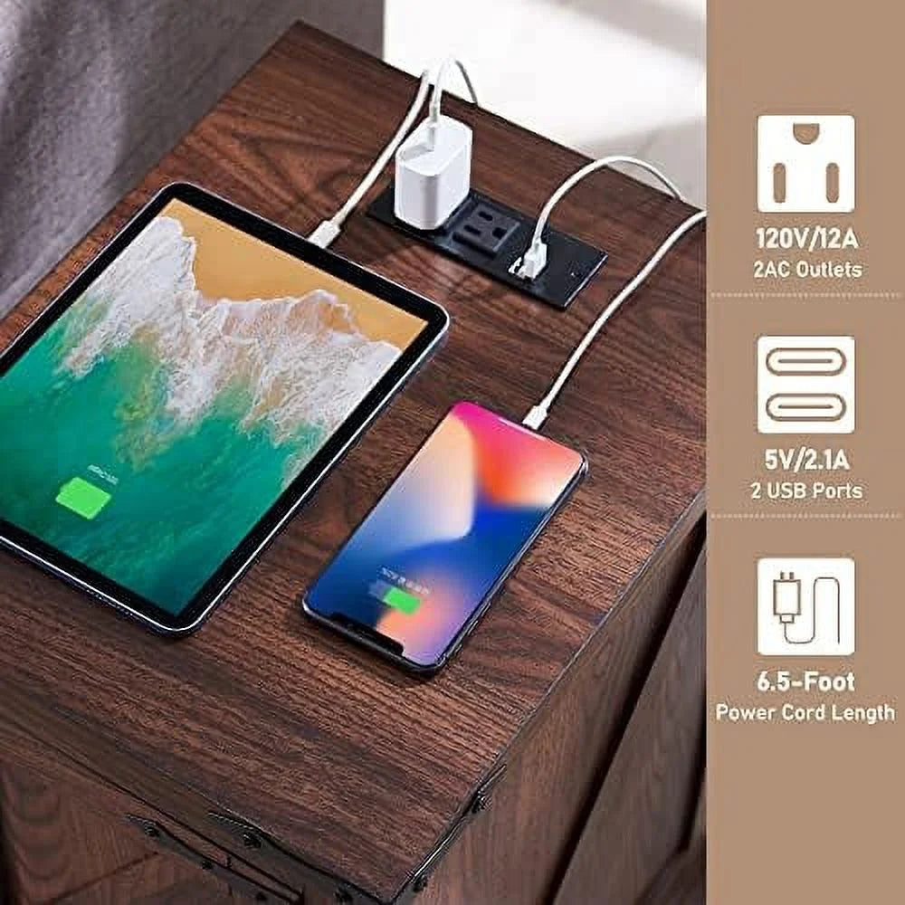 Brown Wood Nightstand with Charging Station R2588