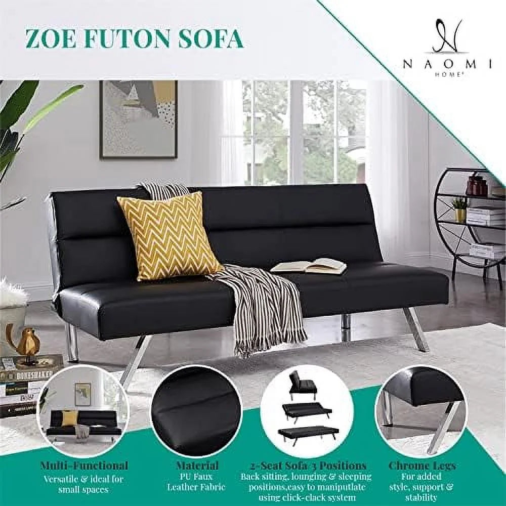 Caramel Leather Futon Sofa Bed I601464