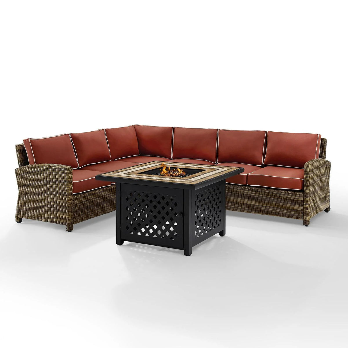 5Pc Outdoor Wicker Sectional Set with Glass Top Coffee Table I70740