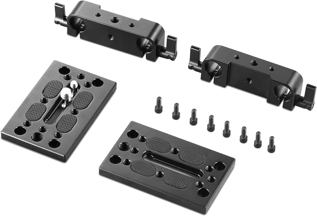 Camera Tripod Mounting Baseplate with 15mm Rod Clamp Rail Block J1140