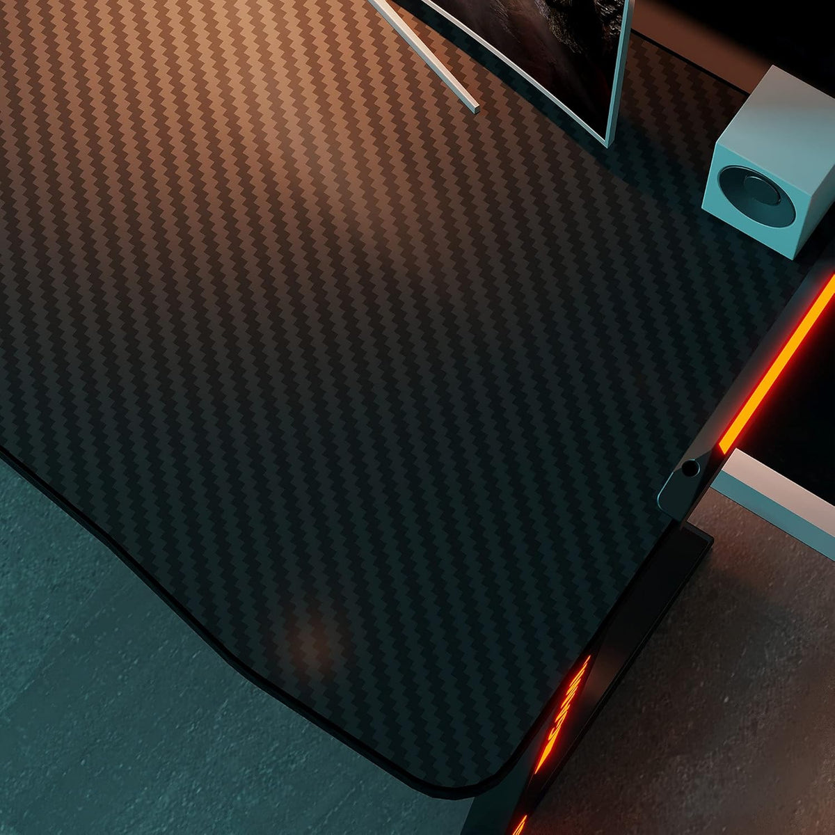 47 inch R-Shaped Gaming Desk with RGB Lighting C76812