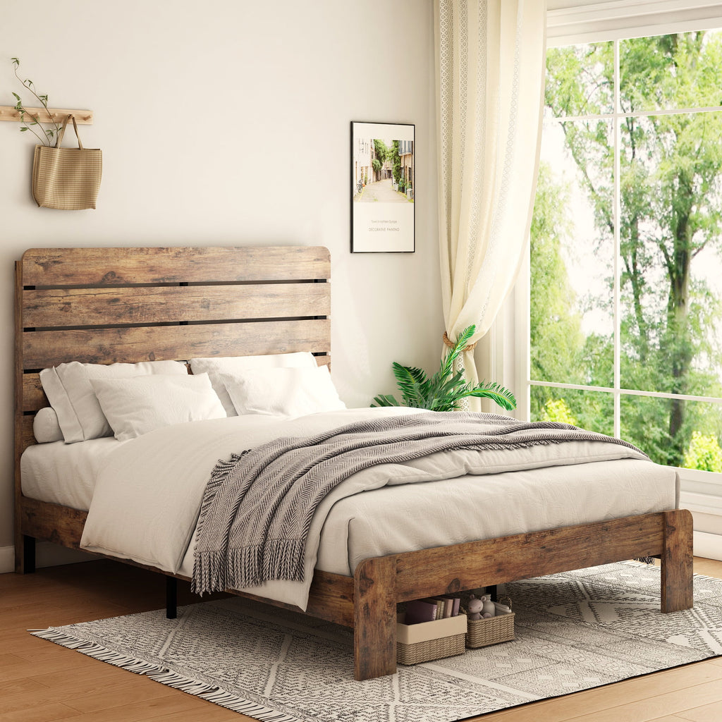 Queen Size Dark Brown Wood Bed Frame with Headboard P941