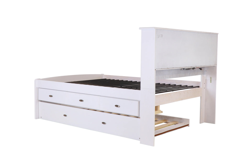 Solid Pine Full Sized Captains Bookcase Bed with 3 Drawers and Twin Trundle H196193
