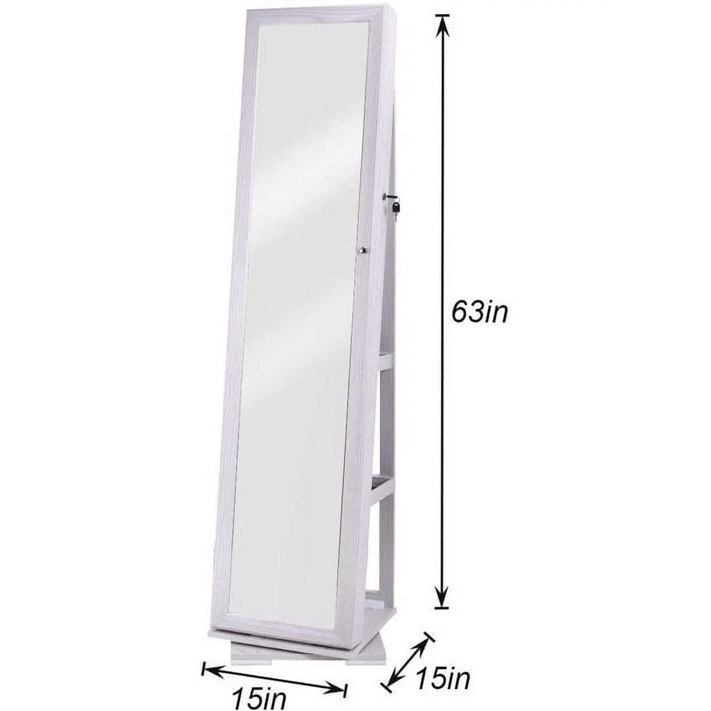 White Rotatable Jewelry Armoire with Full-length Mirror P355