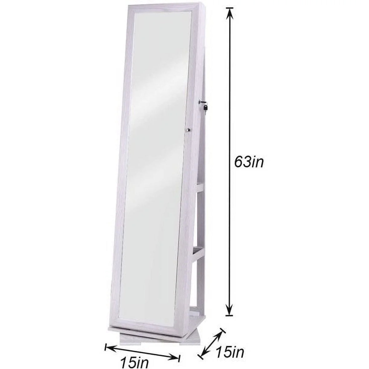 White Rotatable Jewelry Armoire with Full-length Mirror P355