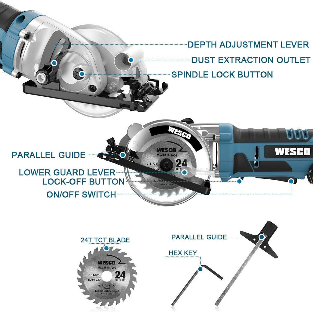 Cordless Mini Circular Saw with 2.0Ah Battery and Fast Charger W793