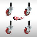 Set of 4 Swivel Caster with 3.5 inch x 1.25 inch Red Wheels and 7/8 inch Stems Z4129