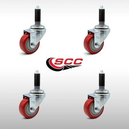 Set of 4 Swivel Caster with 3.5 inch x 1.25 inch Red Wheels and 7/8 inch Stems Z4129