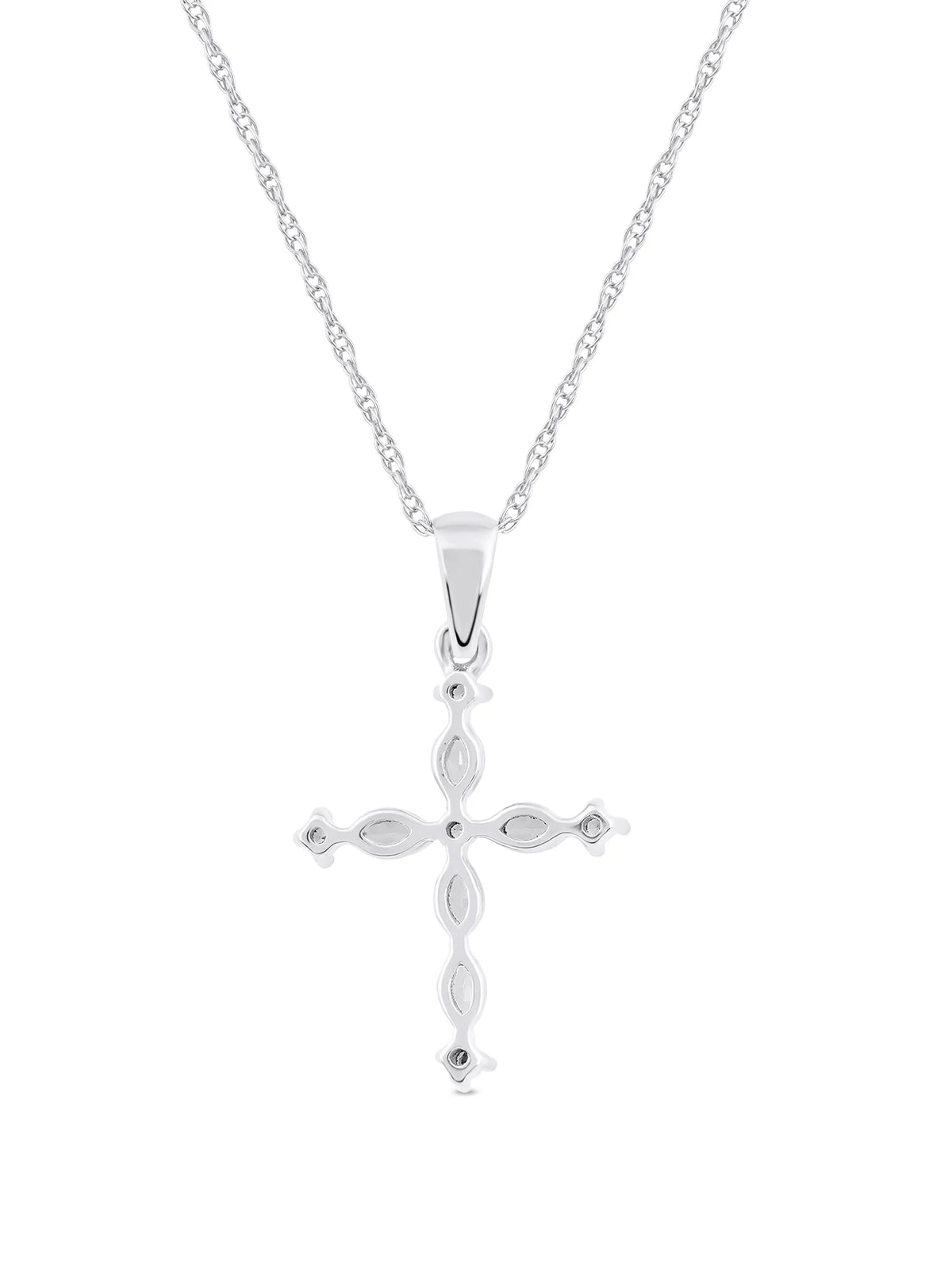 10K White Gold Marquise and Round Diamond Cross Pendant Necklace O5565