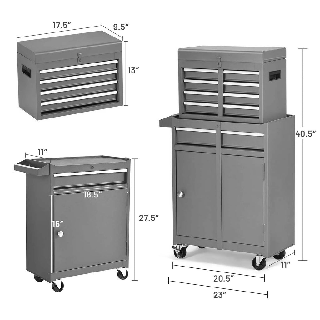2 in 1 Steel Rolling Tool Chest, 8 Drawer, Black A681