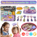 13Pcs Pretend Cooking Playset with Pot, Pan, Cooking Utensils and Play Food L309022
