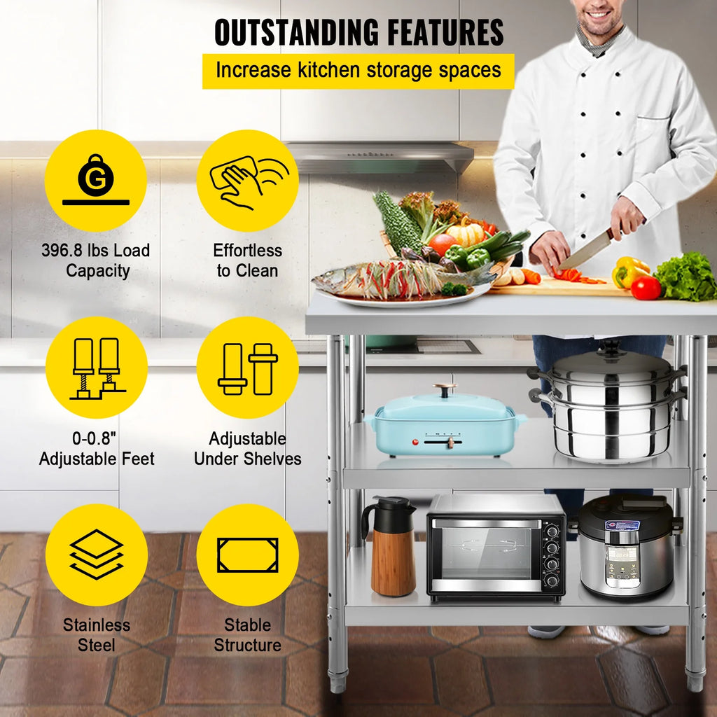 Stainless Steel Table with 2 Adjustable Undershelf U427