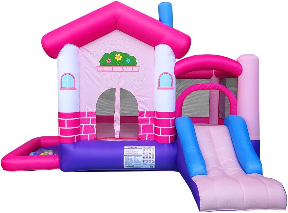 Pink Inflatable Bounce House with Slide, 12.5' x 10.5' Play Area, 7.9' Tall Z16314