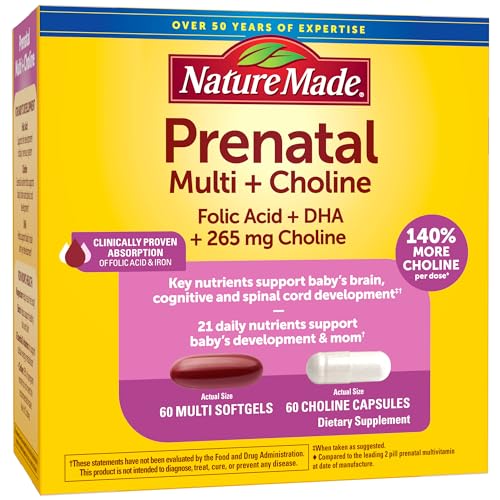 Prenatal Vitamin Softgels + Choline Capsules, Folic Acid + DHA + Choline, 60 Day Supply Q687