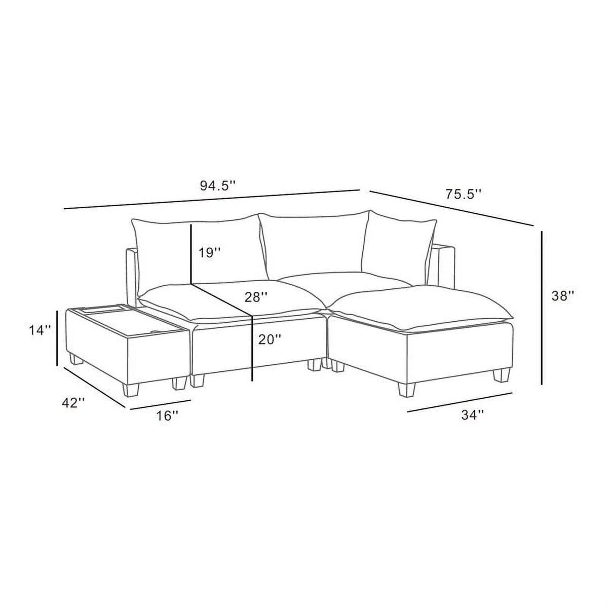 Dark Gray Woven Fabric Sectional Loveseat Sofa with Ottoman N896915