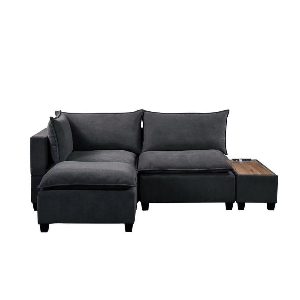 Dark Gray Woven Fabric Sectional Loveseat Sofa with Ottoman N896915