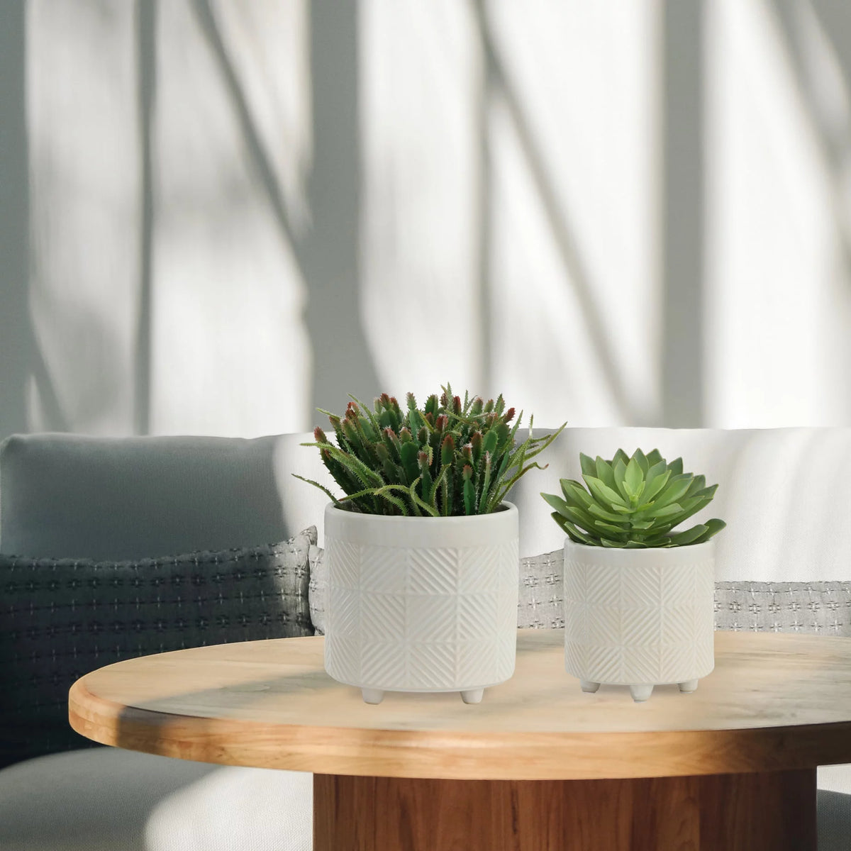 Set Of 2 8" Textured Ceramic Planters N25653