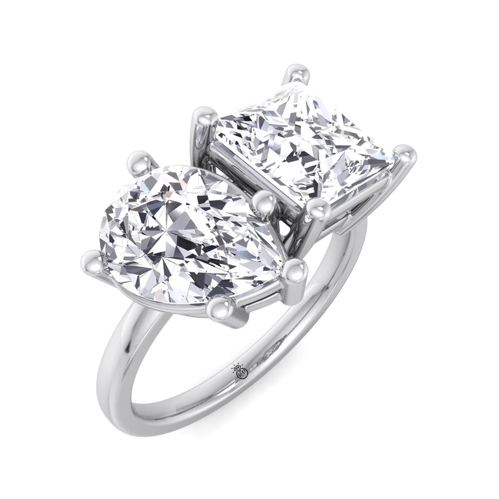 Moissanite Pear & Princess Cut Lab Diamond Two Stone Engagement Ring H618068