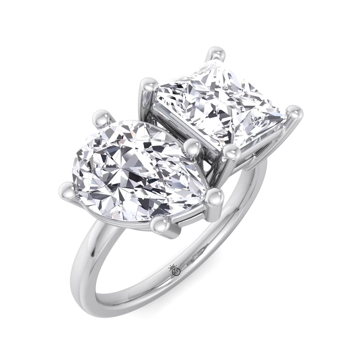 Moissanite Pear & Princess Cut Lab Diamond Two Stone Engagement Ring H618068