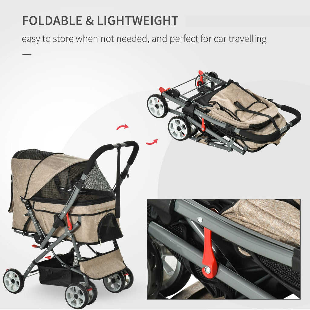 Foldable Pet Stroller with Reversible Handle Basket Storage Bag 3-Stage Canopy Zippered Mesh L388