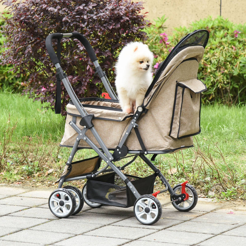 Foldable Pet Stroller with Reversible Handle Basket Storage Bag 3-Stage Canopy Zippered Mesh L388