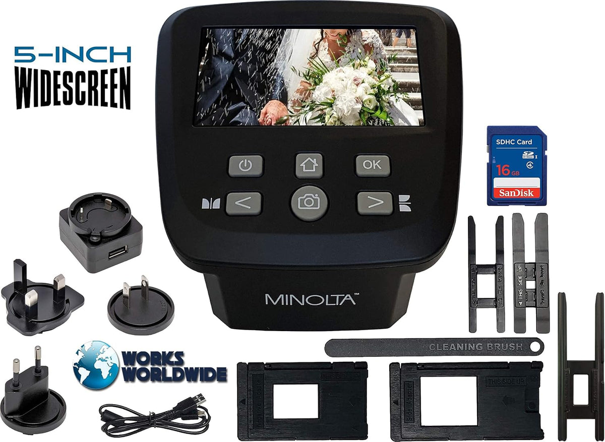 Film & Slide Scanner with 5 Screen, 22MP JPEG, 16GB SD Card (Black) K884756
