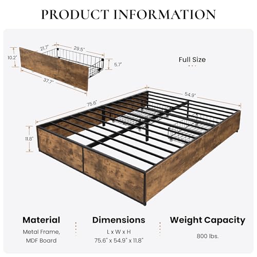 Black Queen Platform Bed Frame with 2 Storage Drawers E293