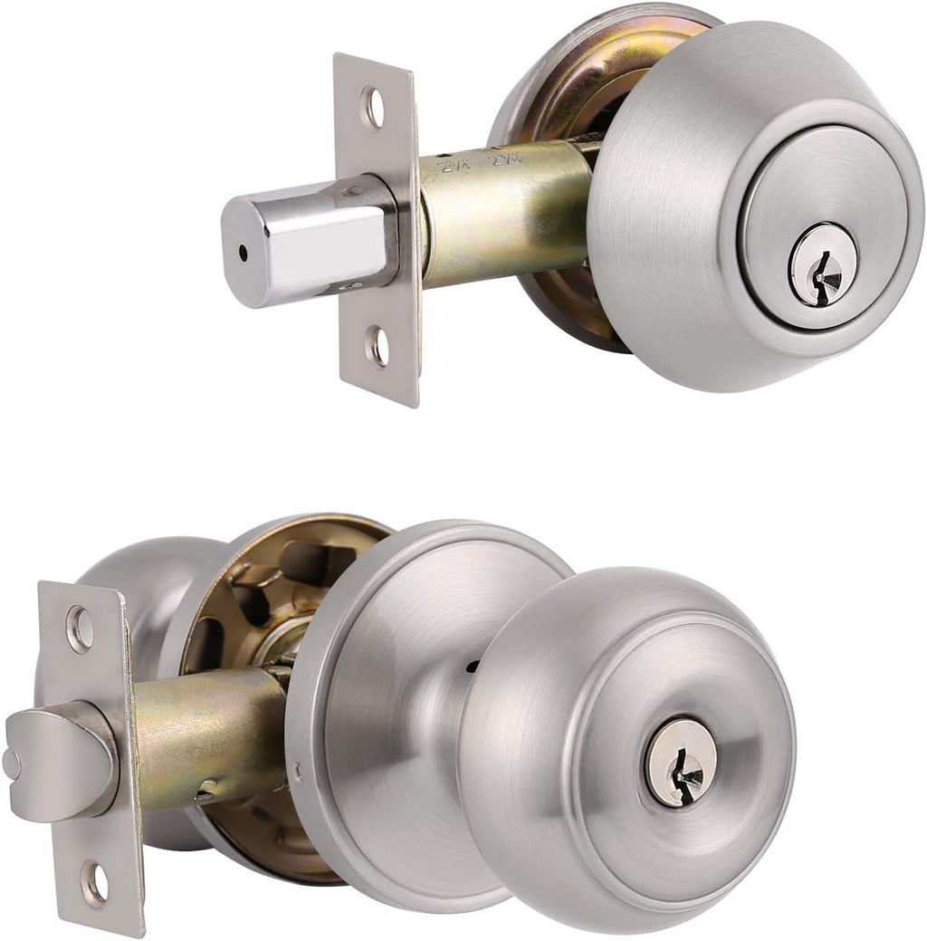 Oil Rubbed Bronze Entry Door Knob Lock Set with Single Cylinder Deadbolt, 3 Pack O155