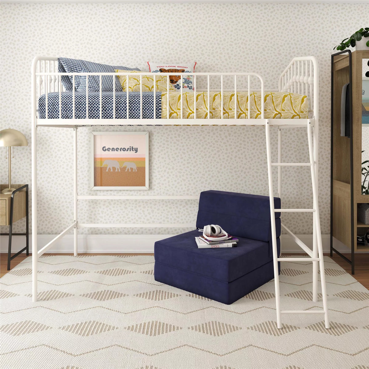 Off White Metal Twin Loft Bed I14541