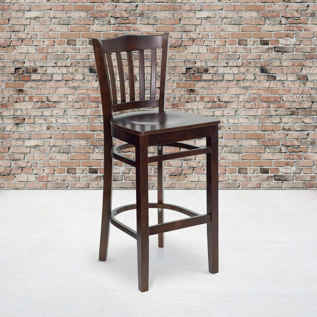 Walnut Wood Vertical Slat Back Barstool I31528