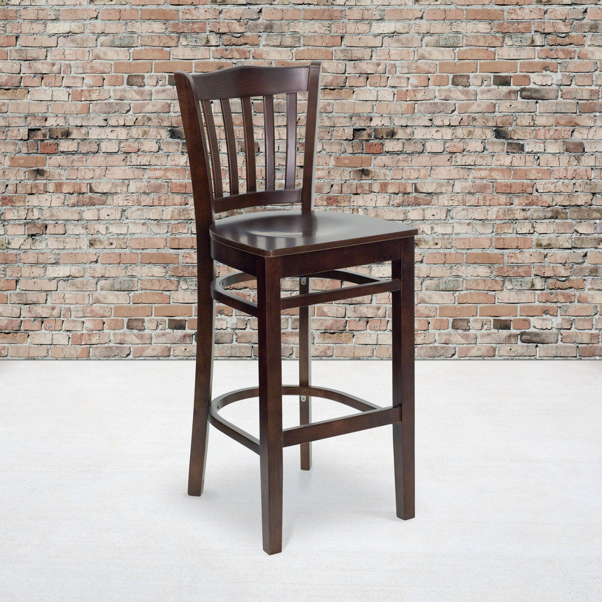 Walnut Wood Vertical Slat Back Barstool I31528