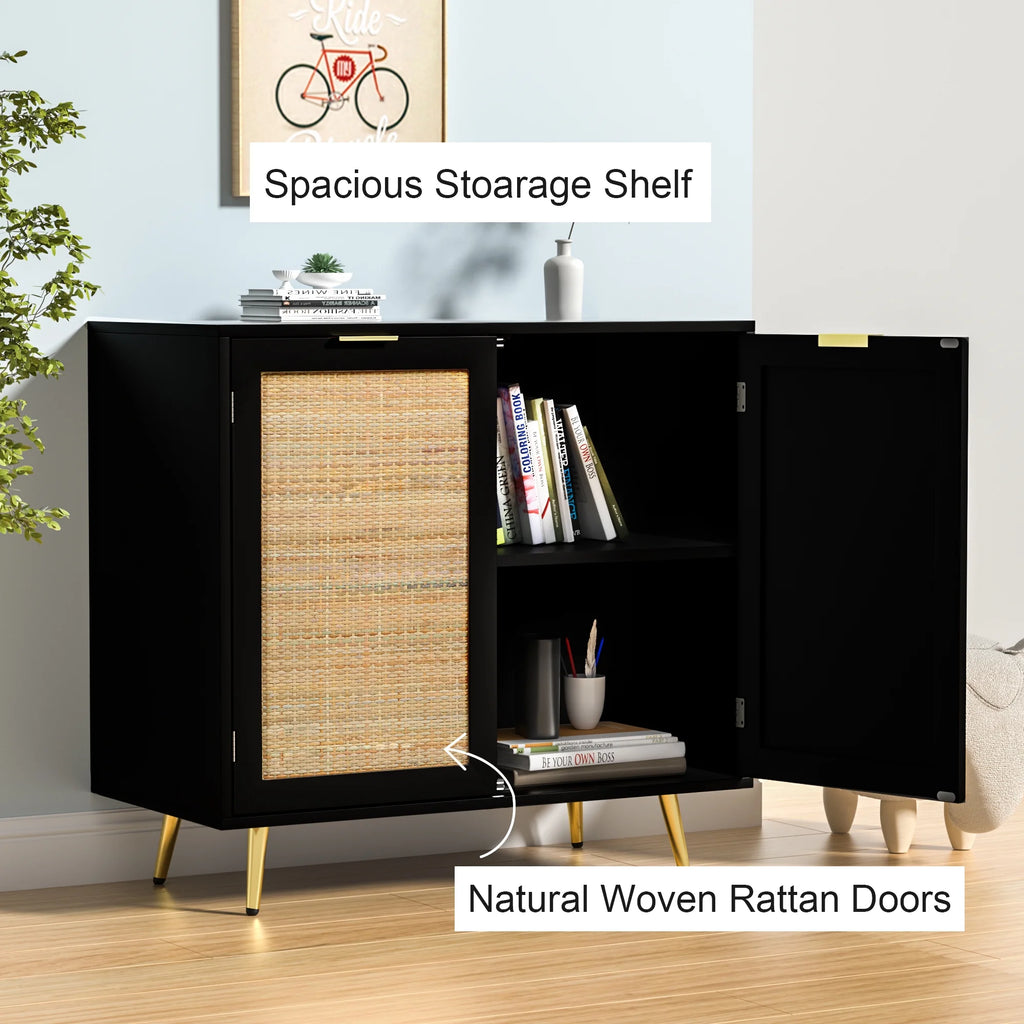 Black 2 Rattan Door Accent Cabinet S960066