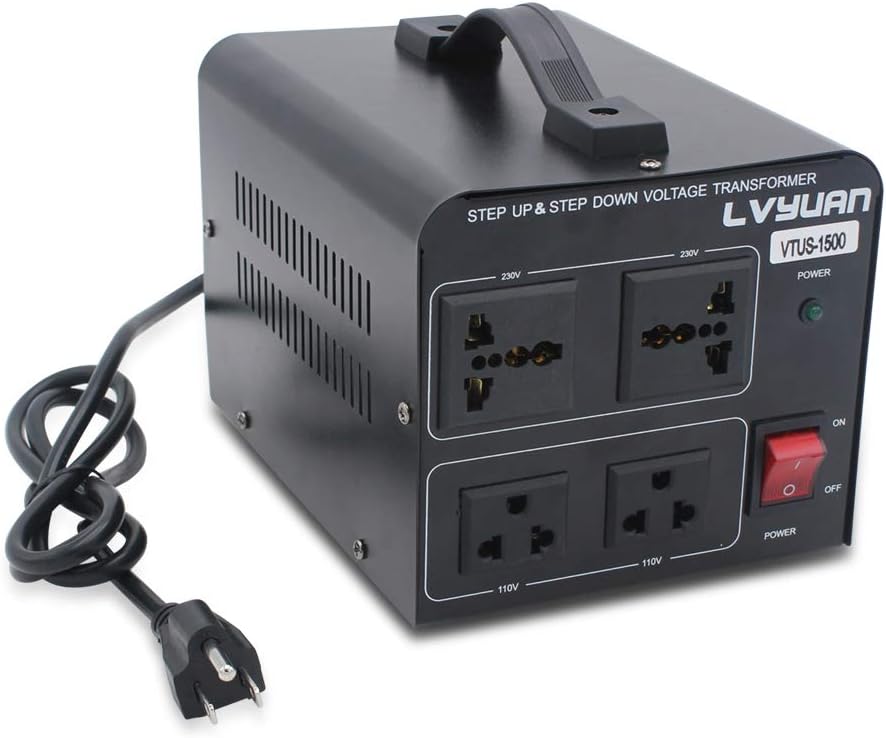 Voltage Transformer Converter 1000 Watt Step Up/Down 110-120 Volt to 220-240 Volt with 2 US outlets, 2 Universal outlets, Circuit Breaker Pack of 2 R180372