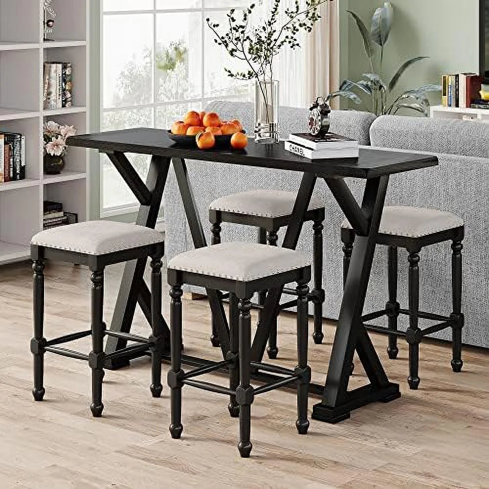 5-Piece Wood Dining Table Set with 4 Stools X638