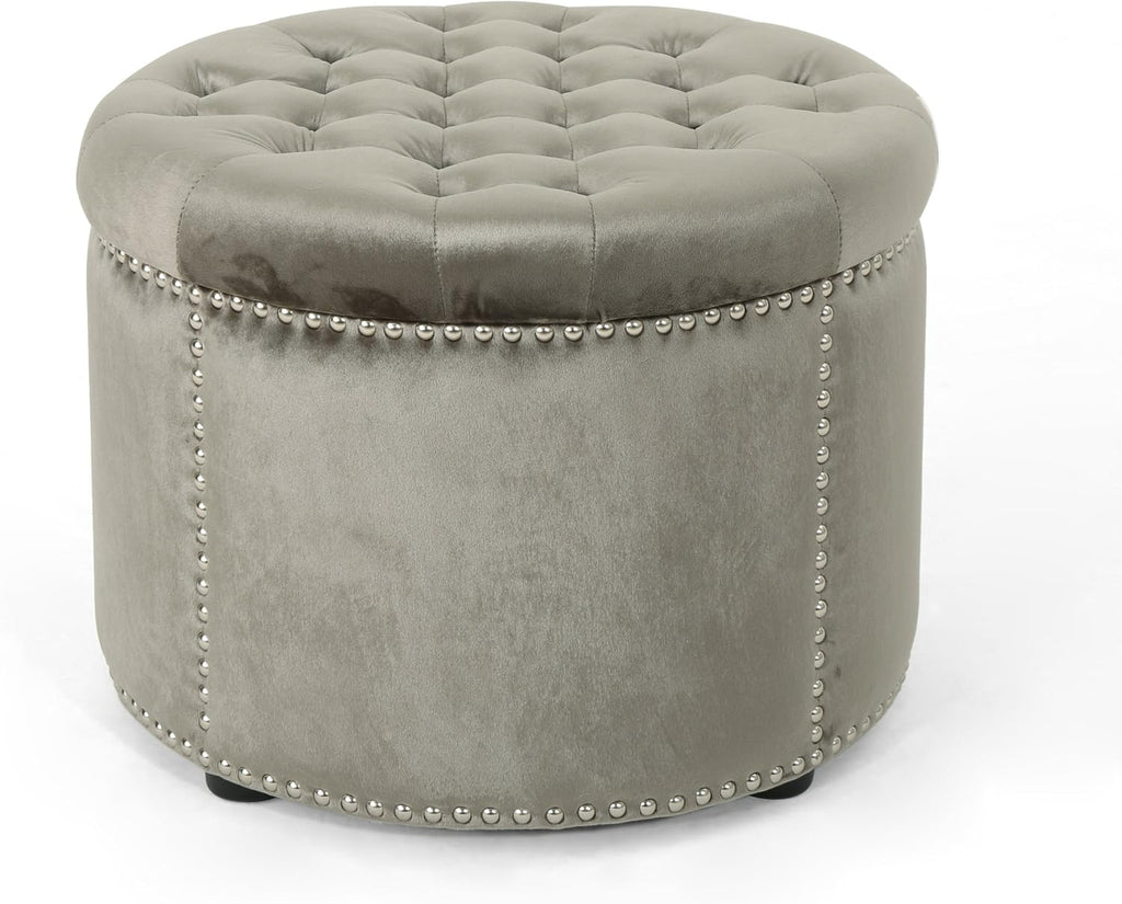 Grey Velvet Tufted Ottoman F92600