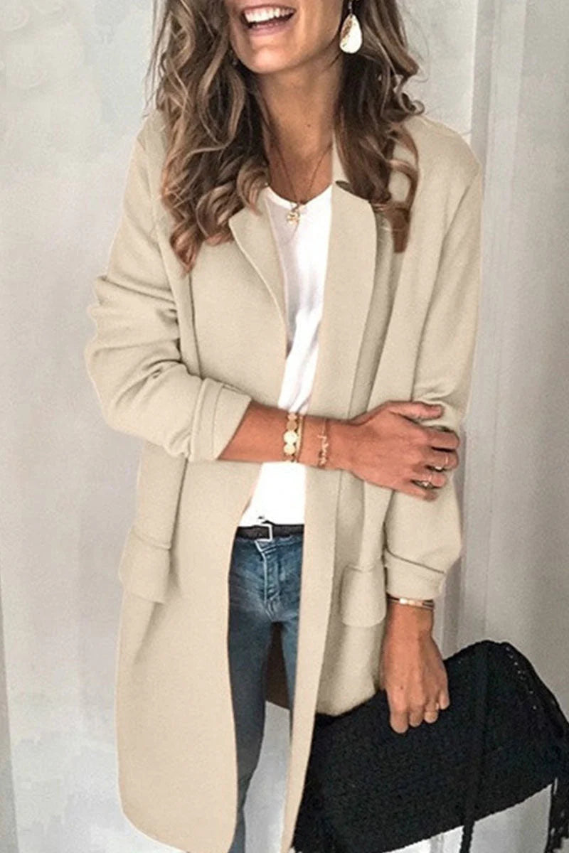 Casual Solid Turn-back Collar Outerwear D452