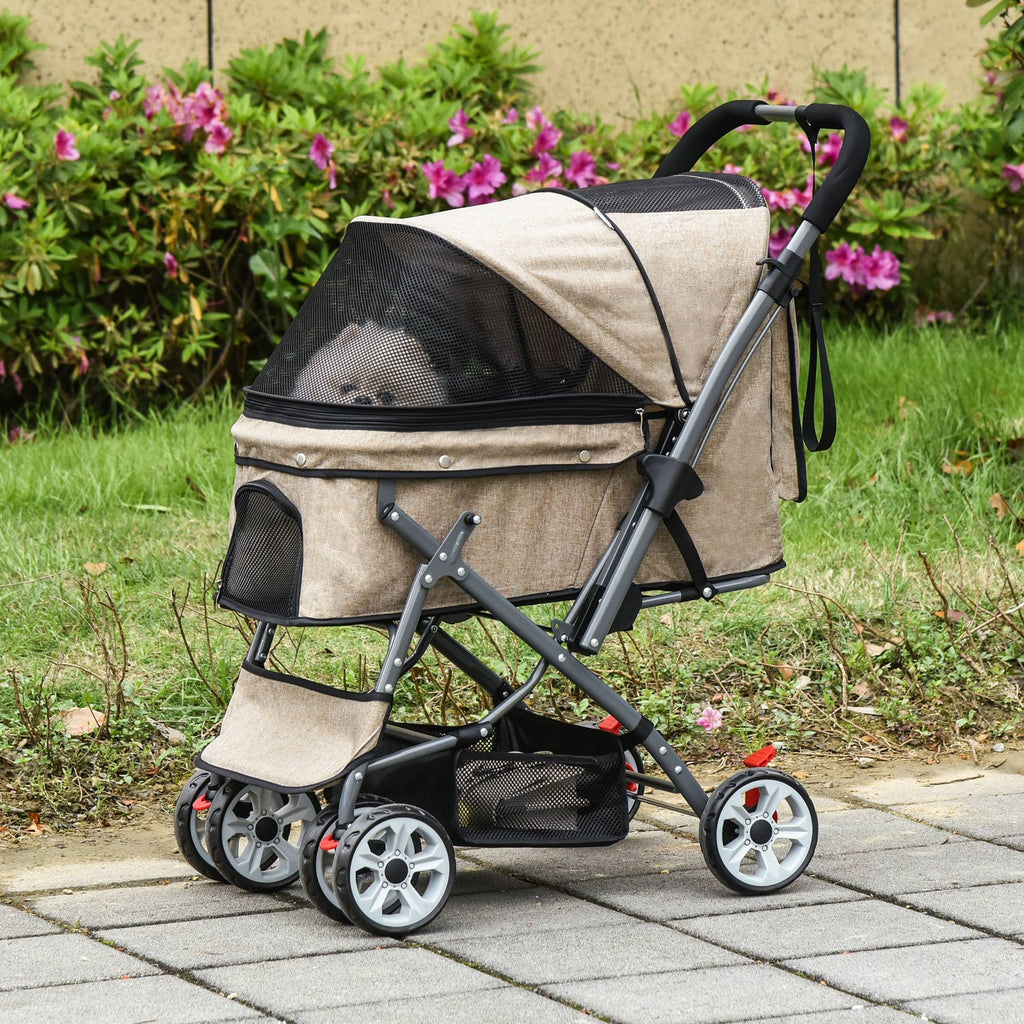 Foldable Pet Stroller with Reversible Handle Basket Storage Bag 3-Stage Canopy Zippered Mesh L388