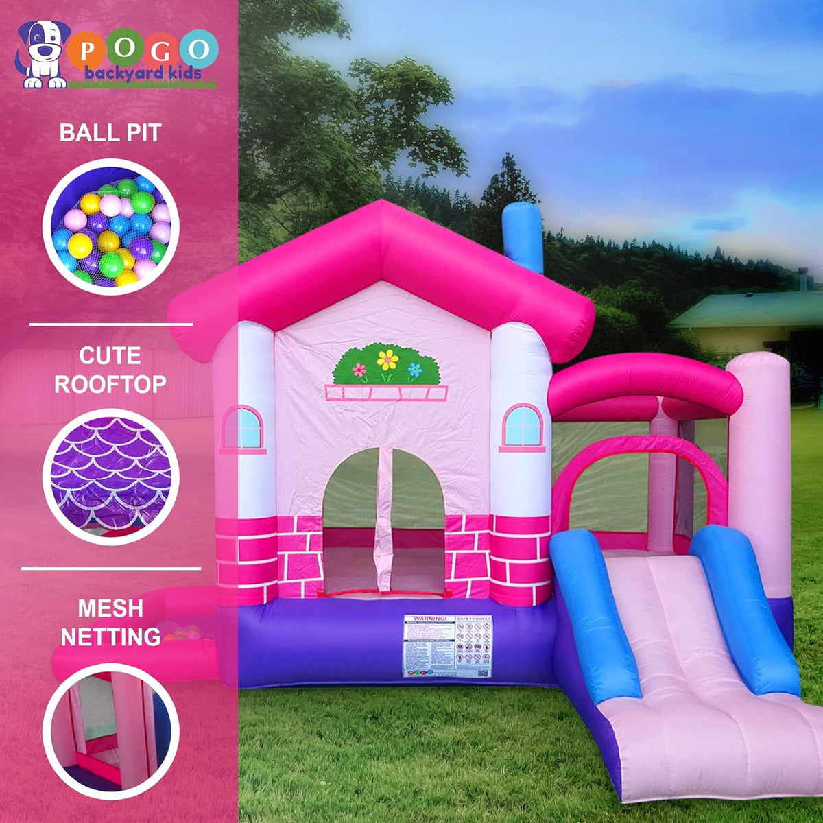 Pink Inflatable Bounce House with Slide, 12.5' x 10.5' Play Area, 7.9' Tall Z16314