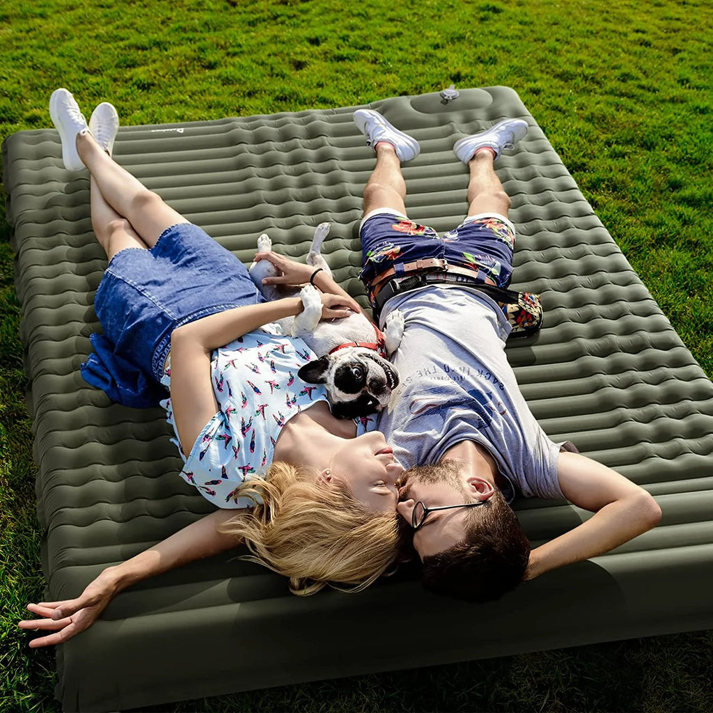 Self Inflating Double Camping Sleeping Pad with Air Pillow, 79 in x 55 in, Army Green U995119