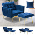 Grey Velvet Accent Chair with Ottoman and Pillow H236