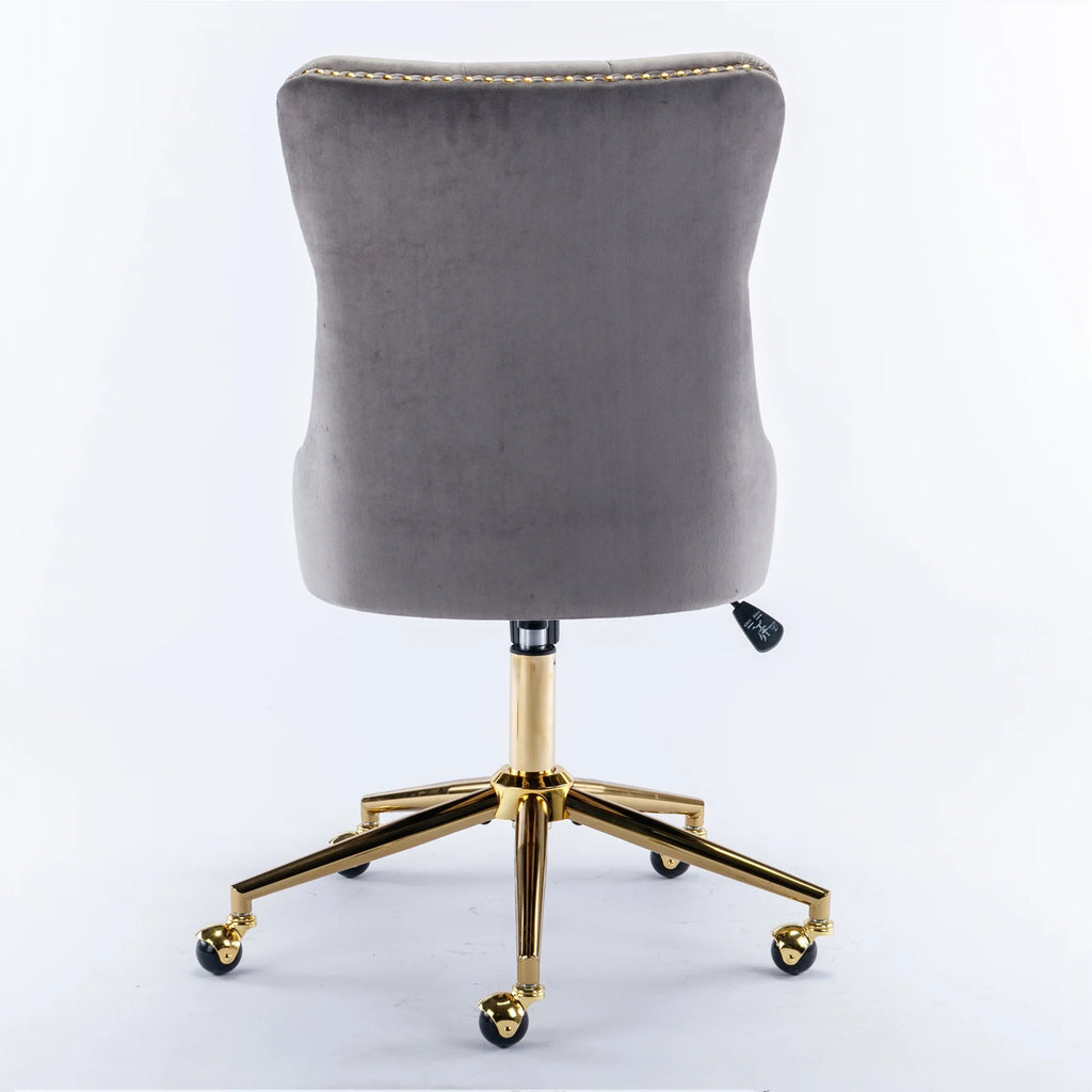 Velvet Upholstered Tufted Office Chair with Golden Metal Base W8385