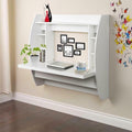 White Wall Mounted Floating Computer Desk with Storage Shelves, Pack of 2 X160281