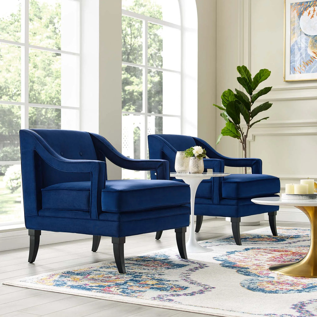 Set of 2 Blue Navy Velvet Accent Chair P8028