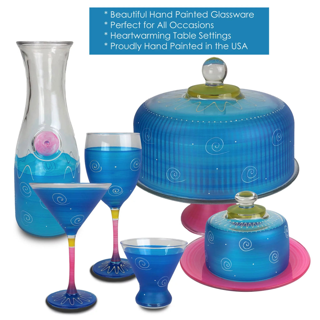 Set of 2 Turquoise and White Hand Painted Champagne Glasses 5.75 oz O235