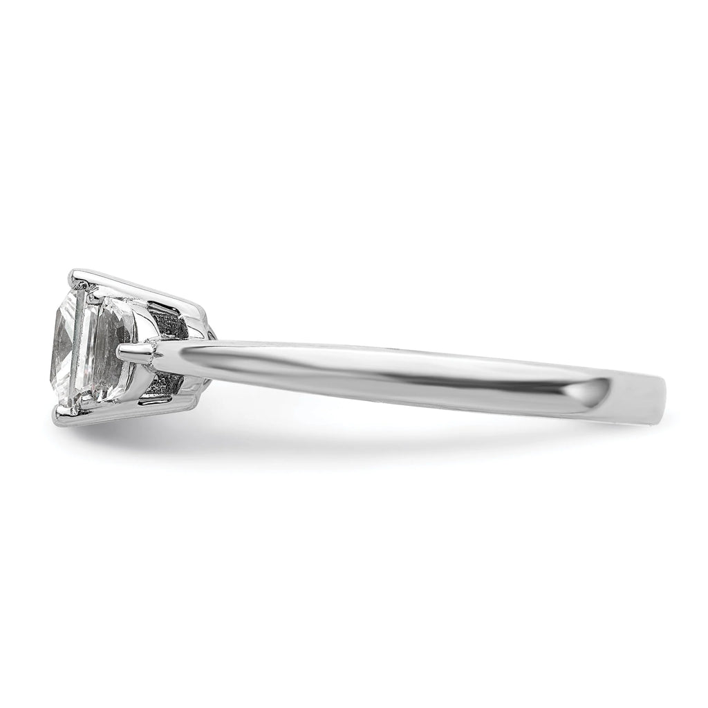 14k White Gold 3 Stone Half Moon Princess Cut CZ Ring D8294