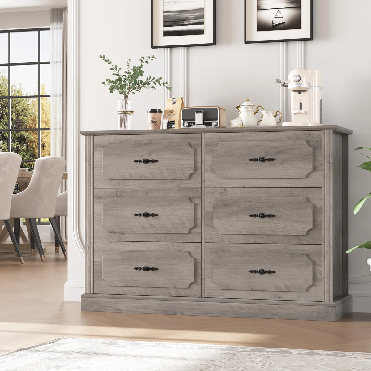 White 6 Drawer Wood Dresser W316