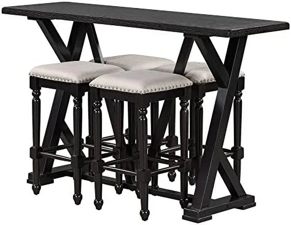 5-Piece Wood Dining Table Set with 4 Stools X638