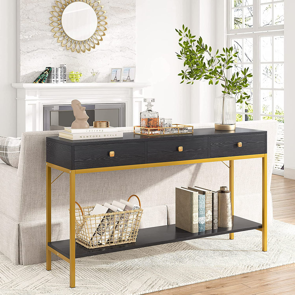 Black Gold Console Table with Drawers and Storage Shelves K614244