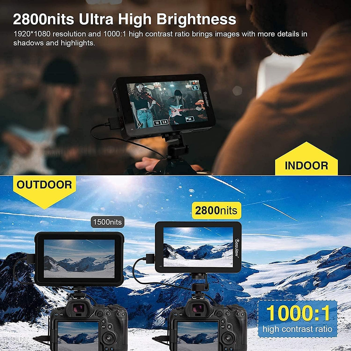 5.5 inch 2800nits Touch Screen Field Monitor with 3D LUT HDR Waveform Vectorscope False Color Zebra S490