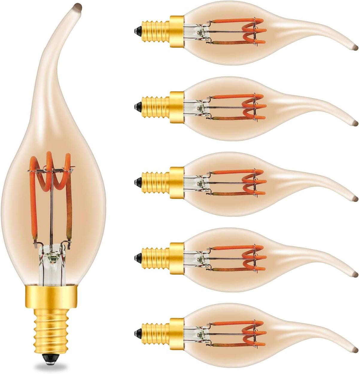 12 Pack Dimmable LED Edison Bulbs, E12 Base, 3W, Warm White 2200K, Amber Glass, Candle Bulb H851903